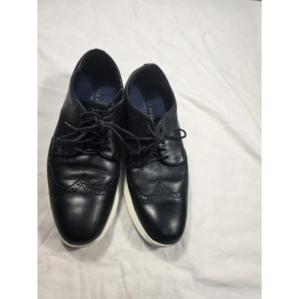 Cole Haan Grand OS Wingtip Oxford Black Leather Shoes C29413 9.5 M